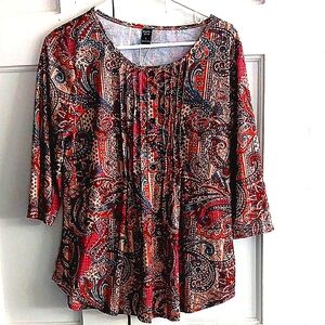 Pleated Red and Pink 3/4 Sleeve Tunic